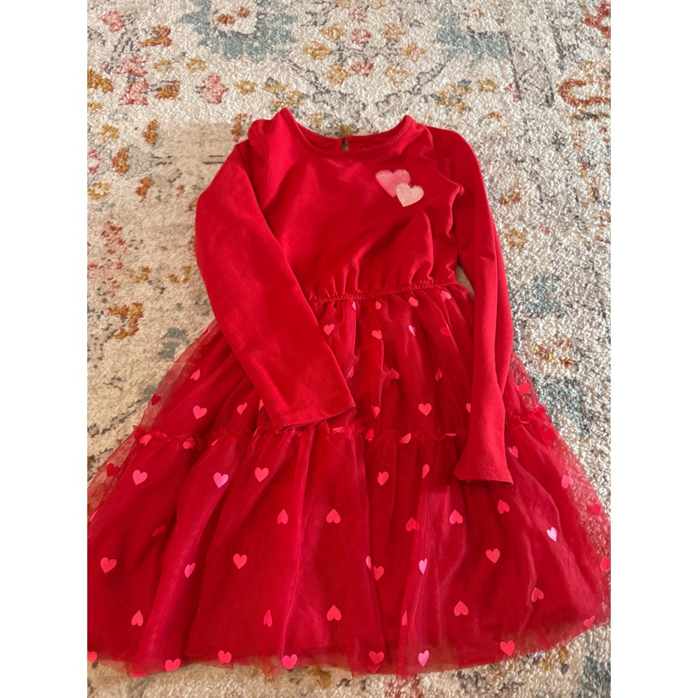 Cat & Jack Girls Red Heart Tulle Tutu Dress Long Sleeve Size L 10/12 Valentine
